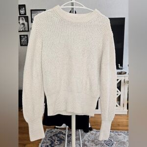 French Connection White Crew Neck Sweater with Long Sleeves and Textured Knit